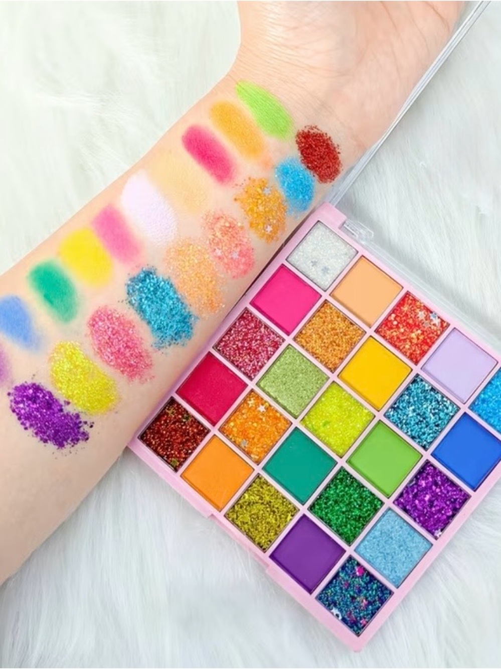 Vibrant Multi-Color Glitter & Matte Eyeshadow Palette - Bright Rainbow Shades